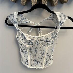 Garage Floral Lace-Up Corset Top
